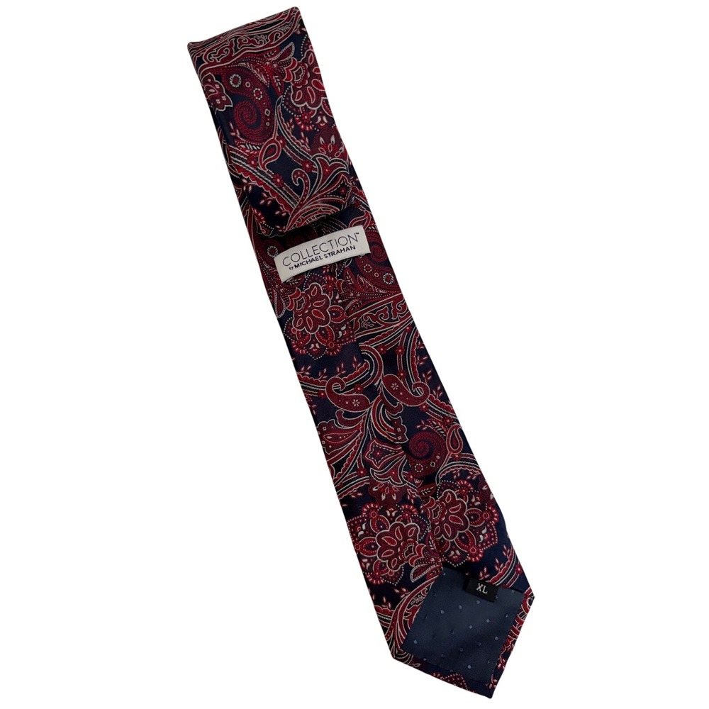 Collection by Michael Strahan‎ Mens XL Silk Paisley Tie Red Navy Blue Formal XL